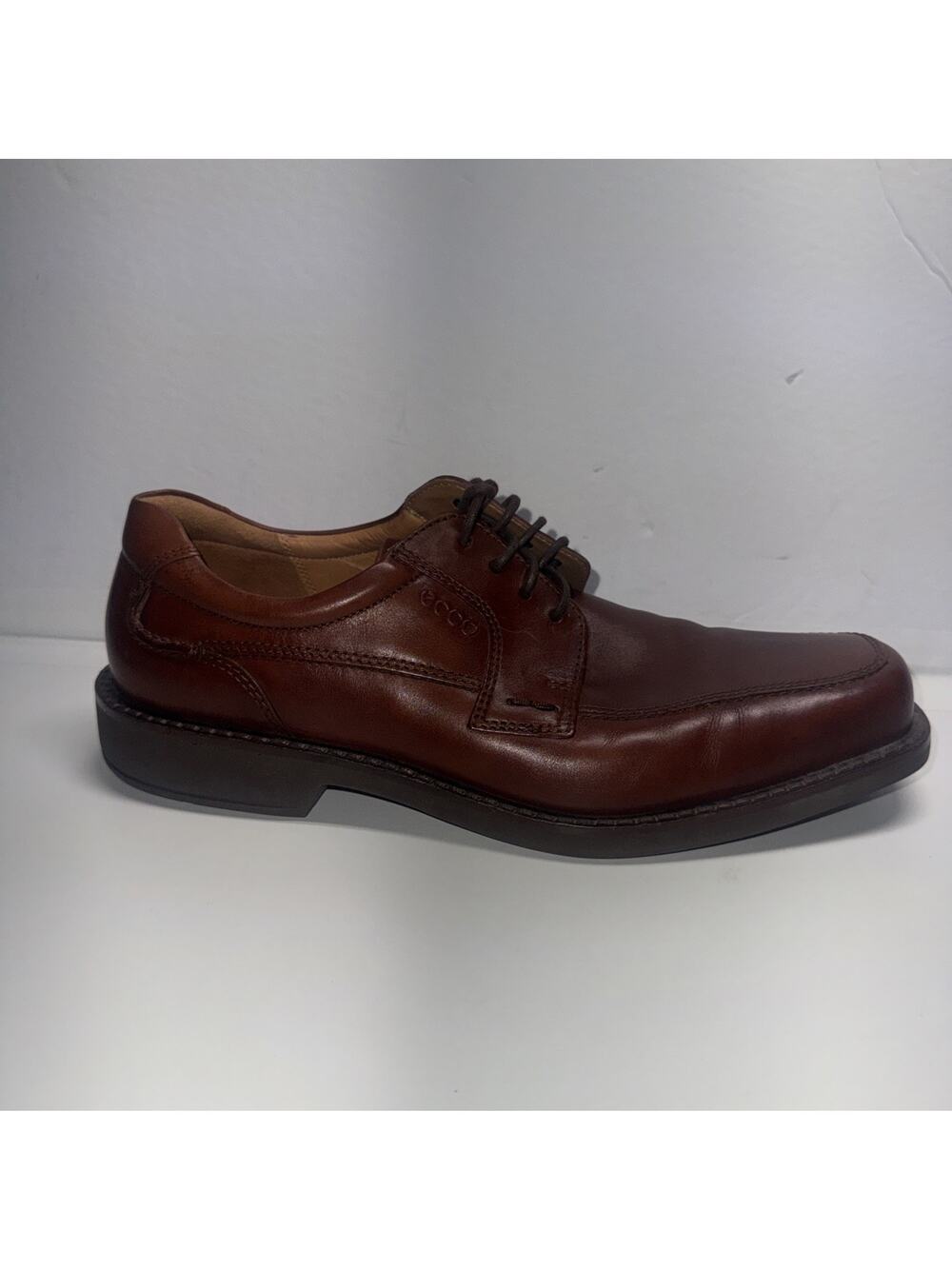 ECCO Seattle Shoes Mens 46 12-12 1/2 Cognac Brown Leather Oxford Arch Support